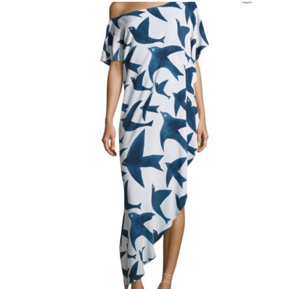 Mara Hoffman Swim Bird Print Kaftan Cover Up Blue White Viscose XS/S